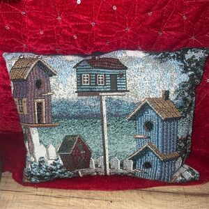 Charming Birdhouse Tapestry Pillow